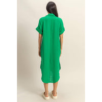 Casual Buttoned Shirts Midi Dress - Green