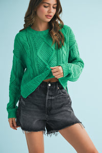 Adela Cable Knit Sweater - Lily Pad