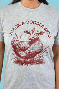 Duck Chicken Cow Graphic Tee - Grey
