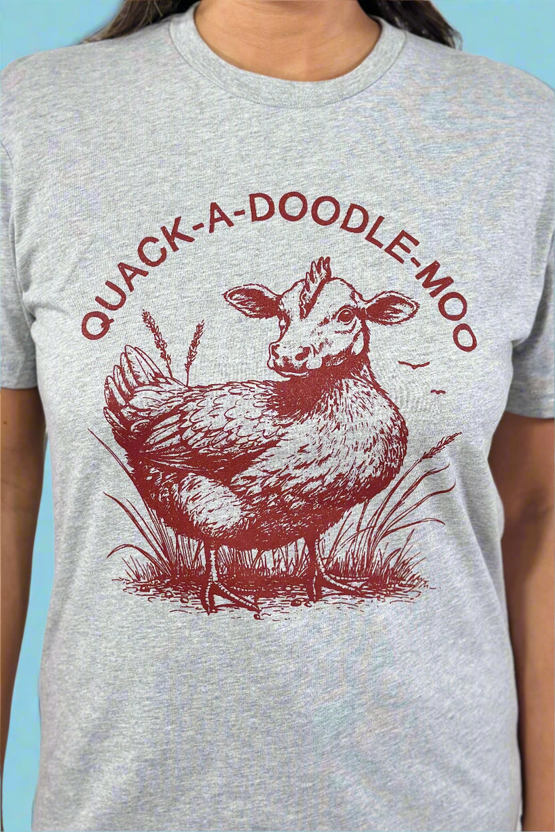 Duck Chicken Cow Graphic Tee - Grey