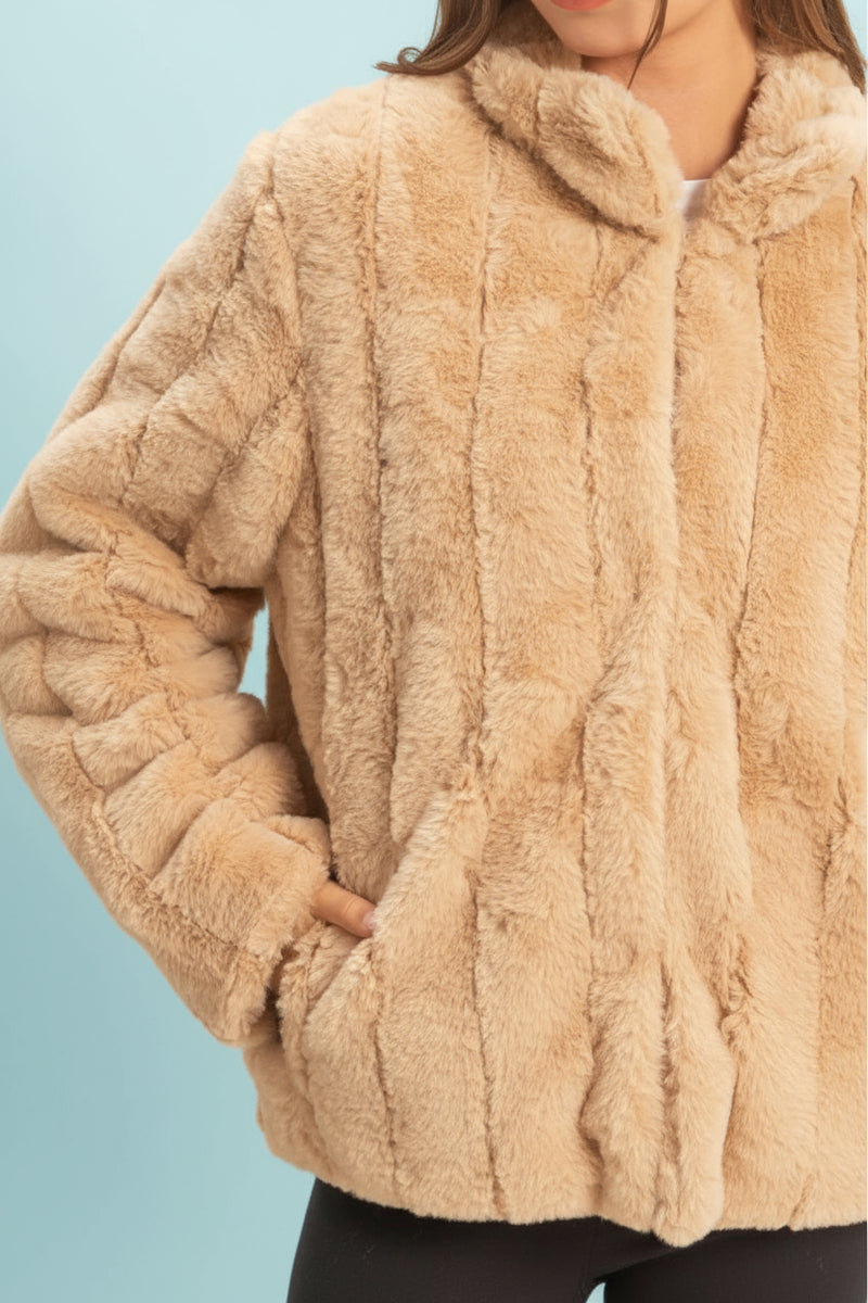 Faux Fur Jacket - Taupe