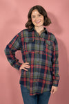 Plaid Button Up Flannel Shirt - Navy