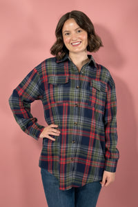 Plaid Button Up Flannel Shirt - Navy