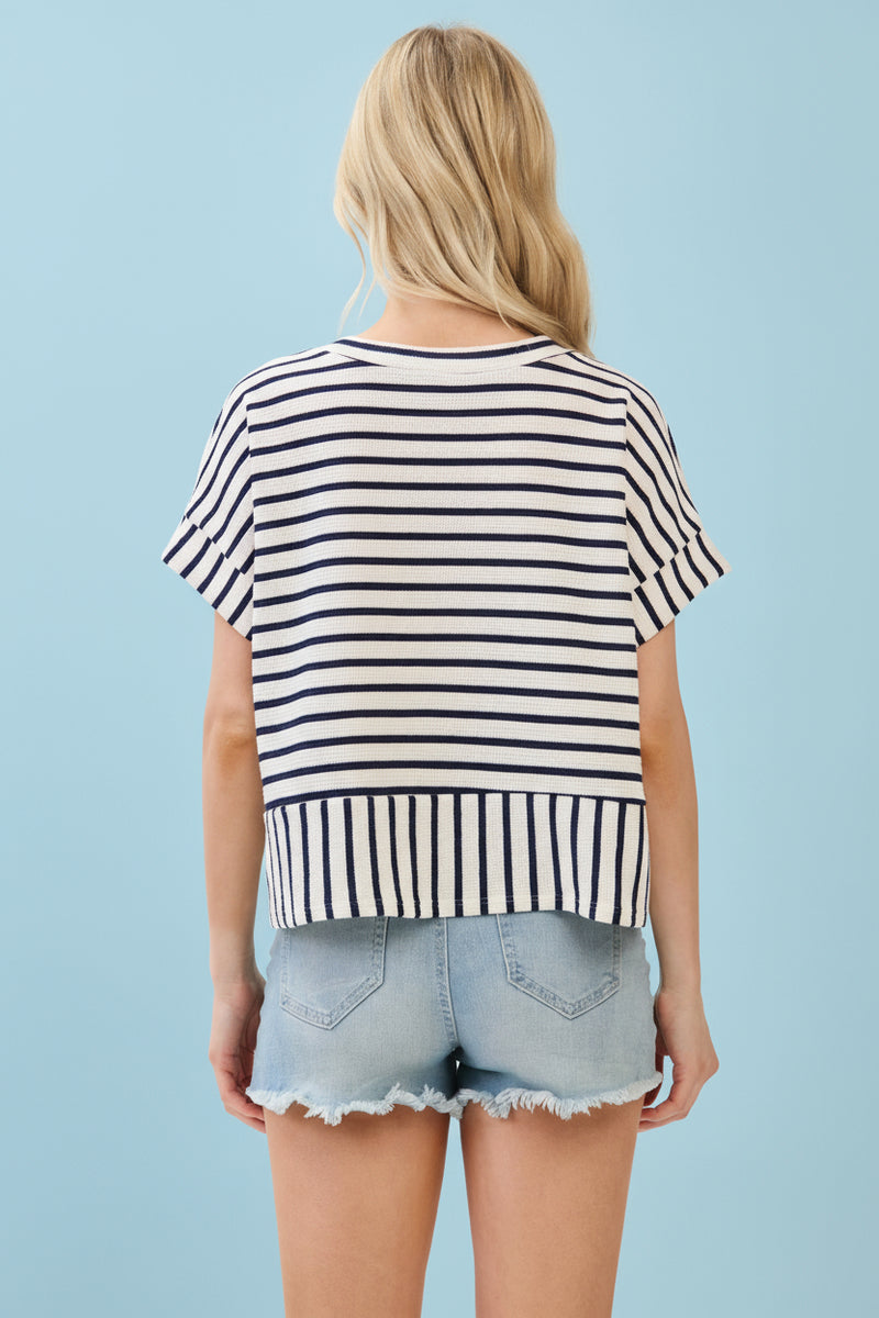 Striped Short-Sleeved Top - Ivory