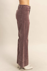 Mineral Washed Flare Pants - Brown