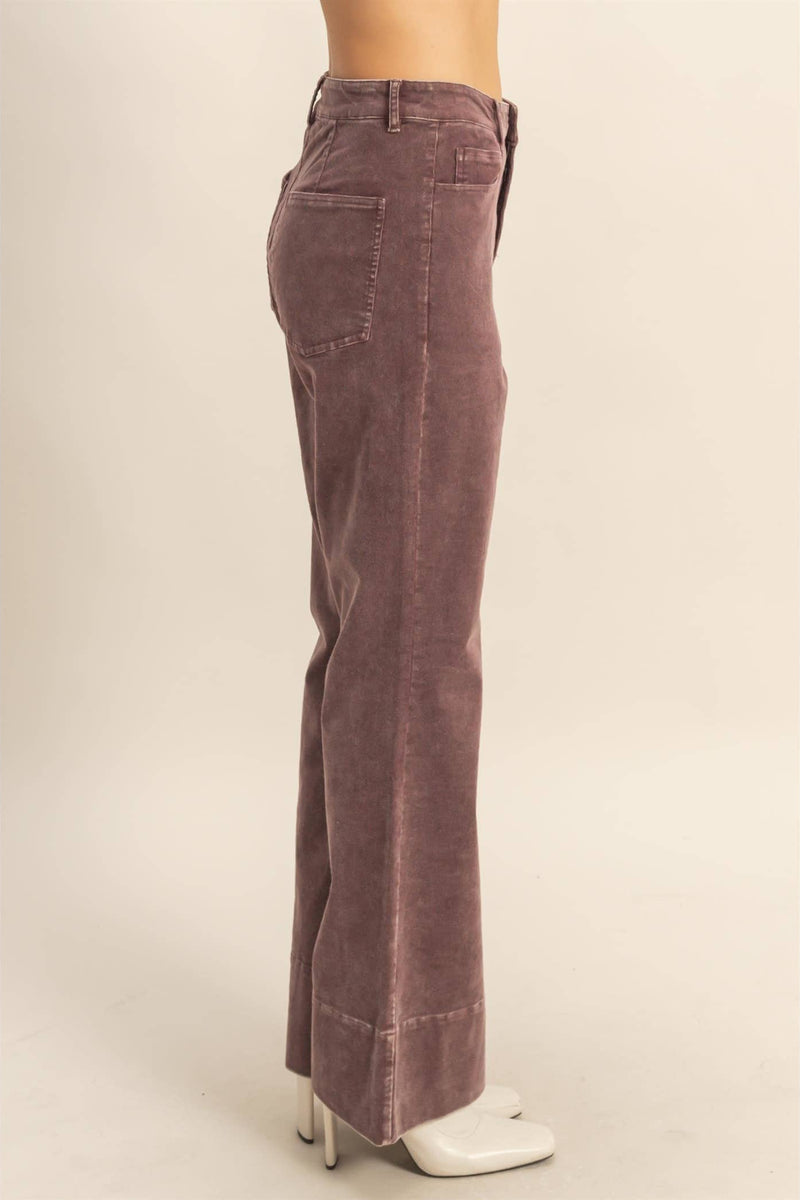 Mineral Washed Flare Pants - Brown