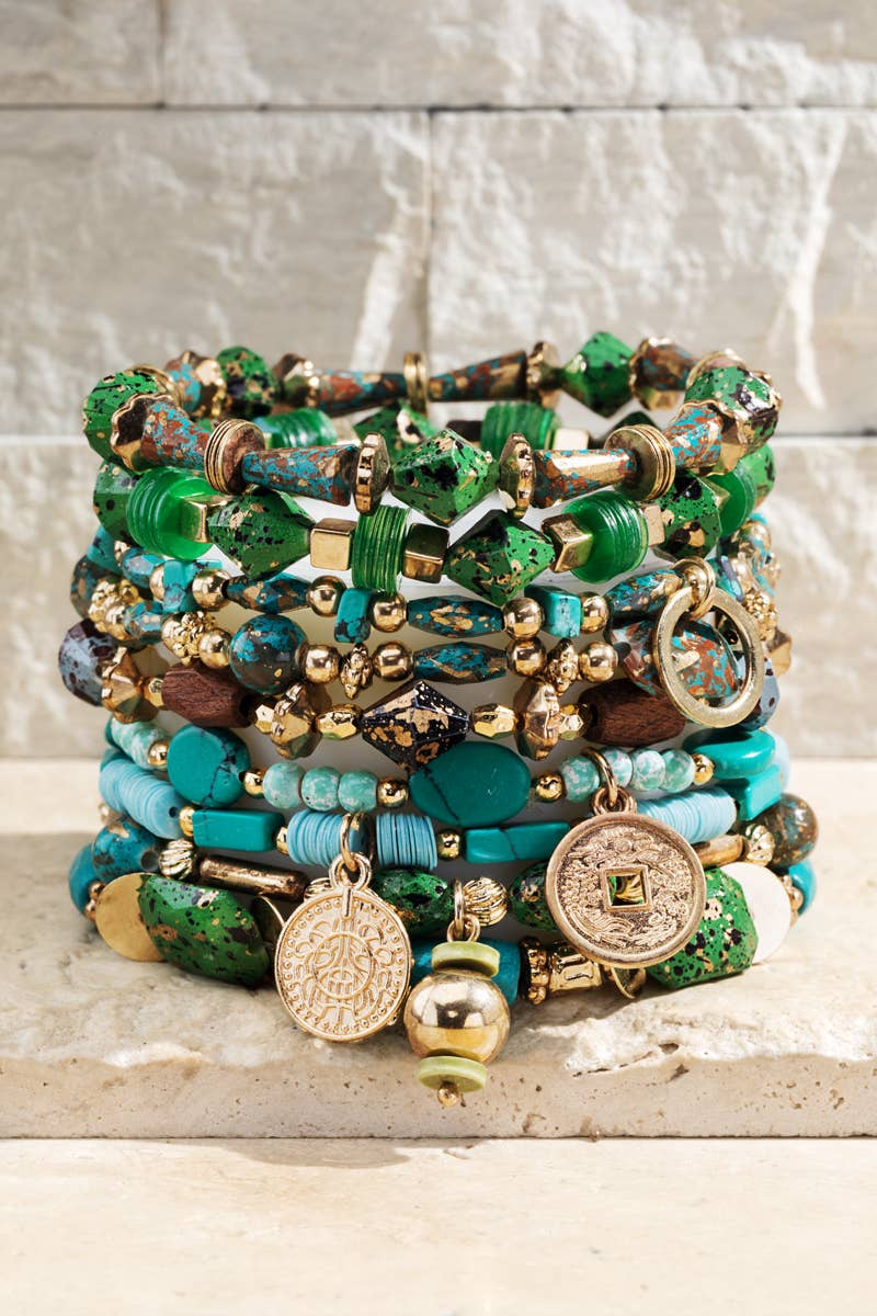 9-in-1 Multi Layered Natural Stone Bracelet Set