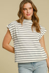 Stripe Knit Mock Neck Top - Cream