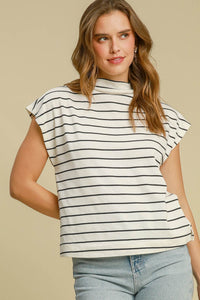 Stripe Knit Mock Neck Top - Cream