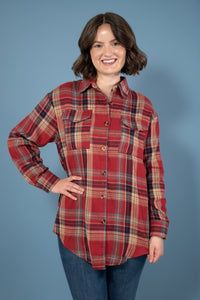 Plaid Button Up Flannel Shirt - Khaki