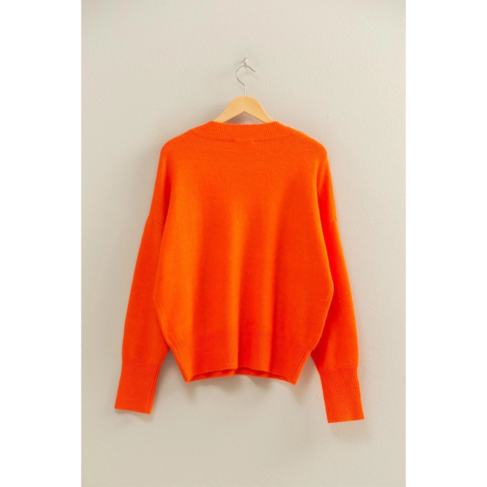 Relaxed Fit V-Neck Sweater - Orange