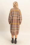 Striped Open Front Long Cardigan - Mocha