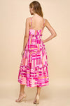 Printed Adjustable Spaghetti Straps Midi Dress Pink