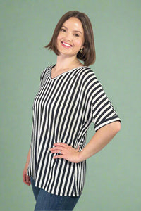 Vertical Stripe V-Neck Top Black & White