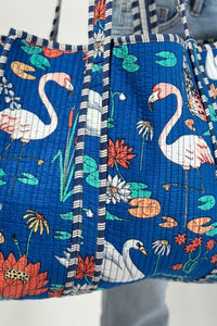 Reversible Quilted Tote Bag - Blue