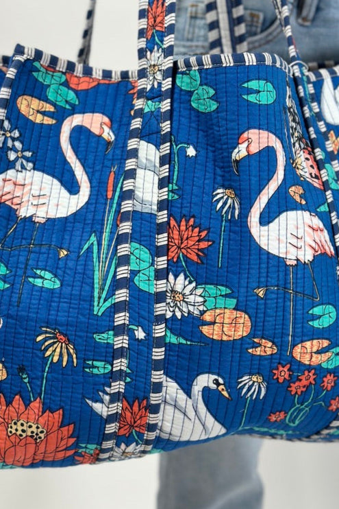 Reversible Quilted Tote Bag - Blue