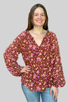 V-Neck Floral Top Brick