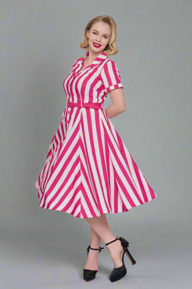 Christine Stripey Dress - Pink