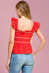Ruched Detail Ruffled Straps - Red