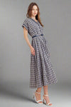 Woven Plaid Midi Dress - Navy