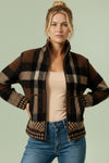High Neck Zipper Plaid Sweater Cardigan