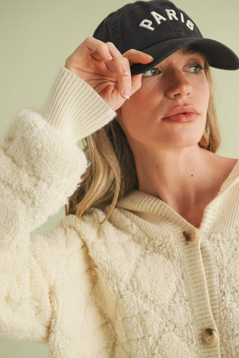Fuzzy Knit Hoodie Cardigan - Ivory