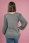 Bella Puff Sleeve Rib Top - Charcoal