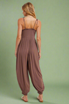 Smocked Button Front Jumpsuit - Mocha