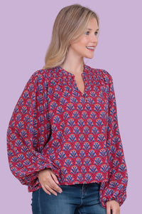 Smocking Shoulder Blouse - Burgundy