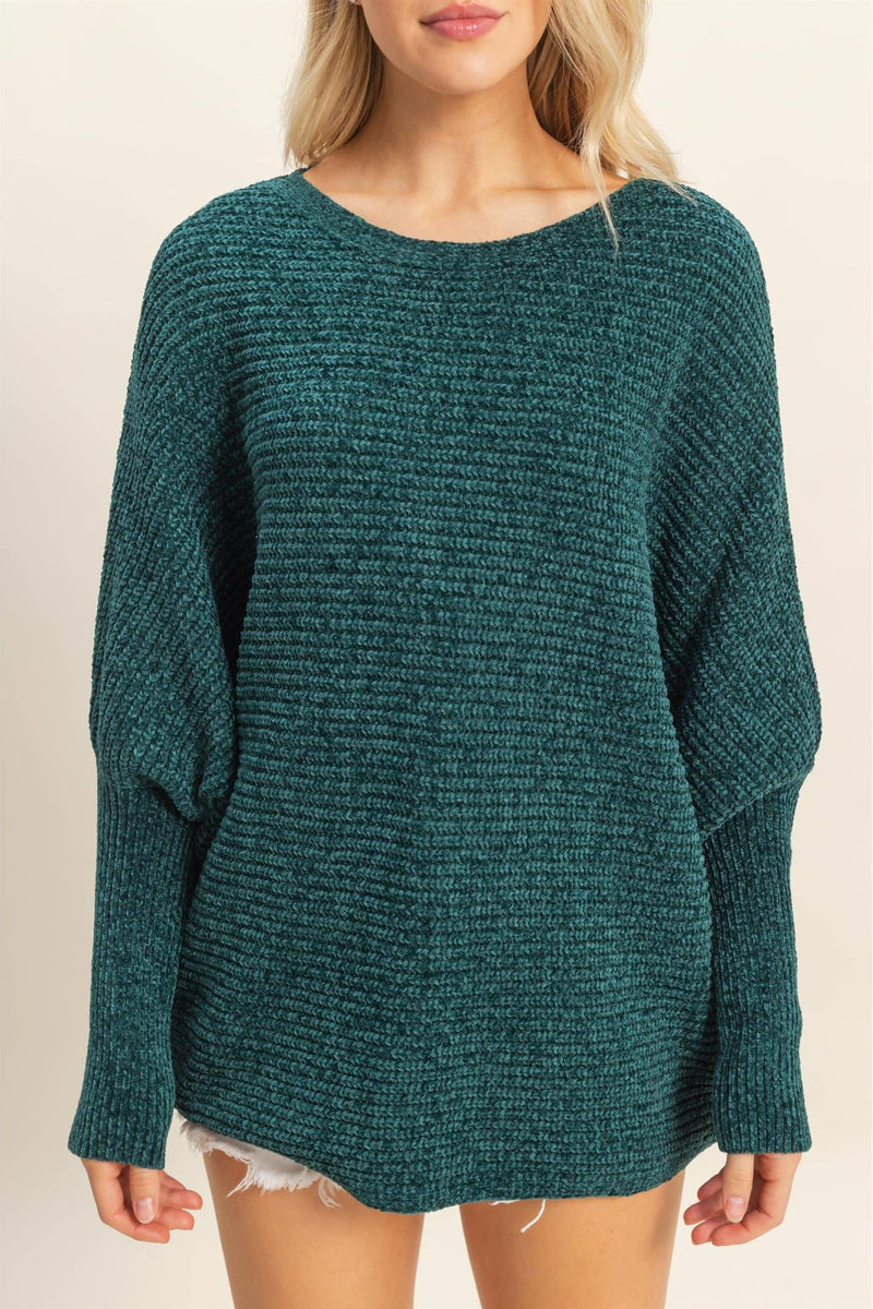 Chenille Boat Neck Sweater - Green