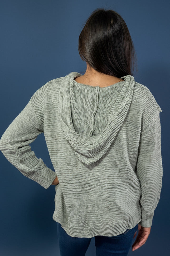 Long Sleeve Sweater with Hood - Grey