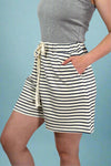 Striped Elastic Waist Shorts - Navy