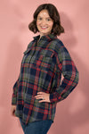 Plaid Button Up Flannel Shirt - Navy
