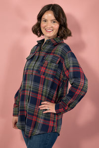 Plaid Button Up Flannel Shirt - Navy