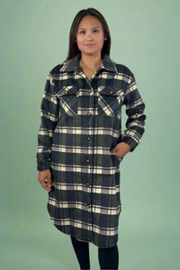 Black & Cream Plaid Long Flannel
