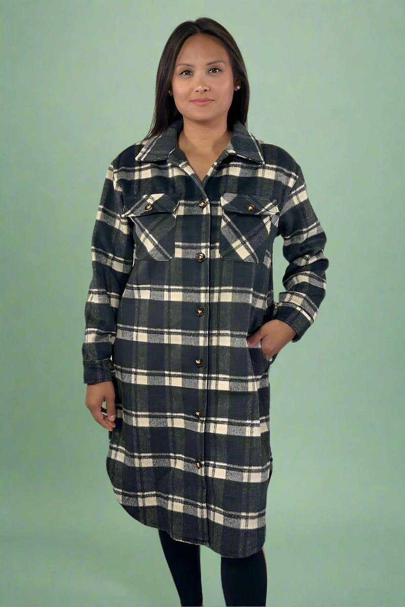 Black & Cream Plaid Long Flannel