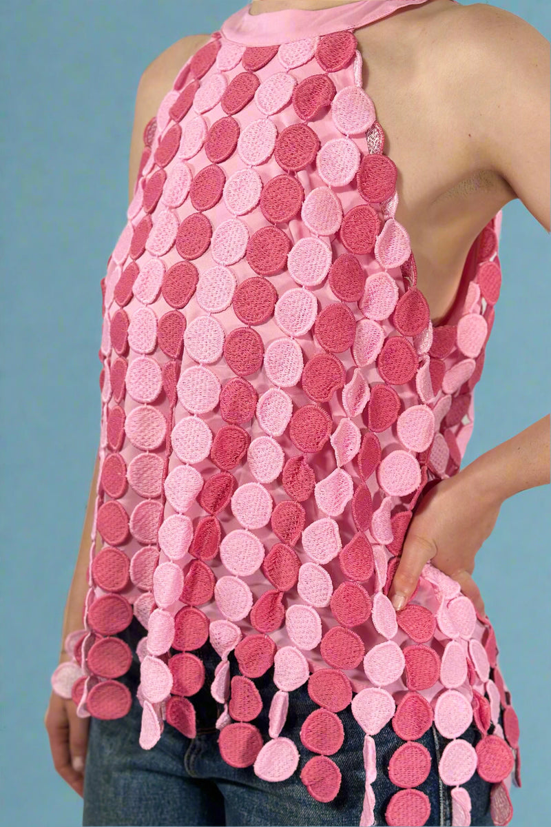 Circle Dot Halter Top - Blush