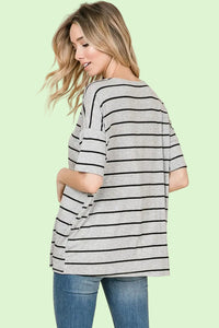 Basic Short Sleeve Striped T-shirt - Heather Gray