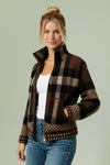 High Neck Zipper Plaid Sweater Cardigan
