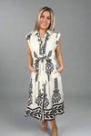 Two Tone Printed Midi Dress - Cream