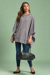 Ribbed Knit Poncho Top - Charcoal