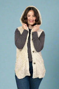 Hooded Cable Fleece Vest - Cream