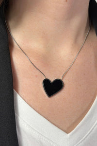 Black Heart Pendant Necklace - Silver