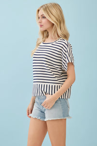 Striped Short-Sleeved Top - Ivory