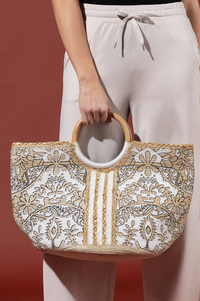 Myth Jute Wood Handle Tote Bag