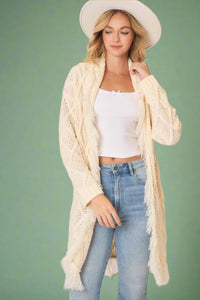 Cable Knit Fringe Hem Cardigan
