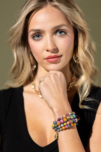 Handmade Beaded Coil Bracelet with Tassels - Multi