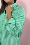 Oversized Striped Long Sleeve Shirt - Green