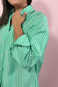 Oversized Striped Long Sleeve Shirt - Green