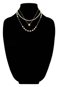 Triple Layer Pearl Chain Link Necklace - Silver